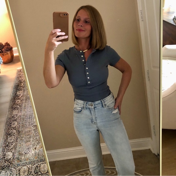 Every by Dillard’s steel blue button front bodysuit - Picture 8 of 8